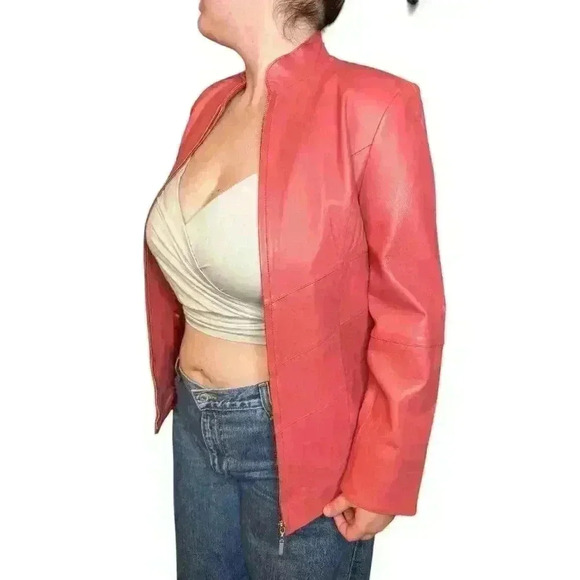 Pamela McCoy Genuine Leather Jacket Dark Pink Size Women’s Extra Small - Picture 1 of 5